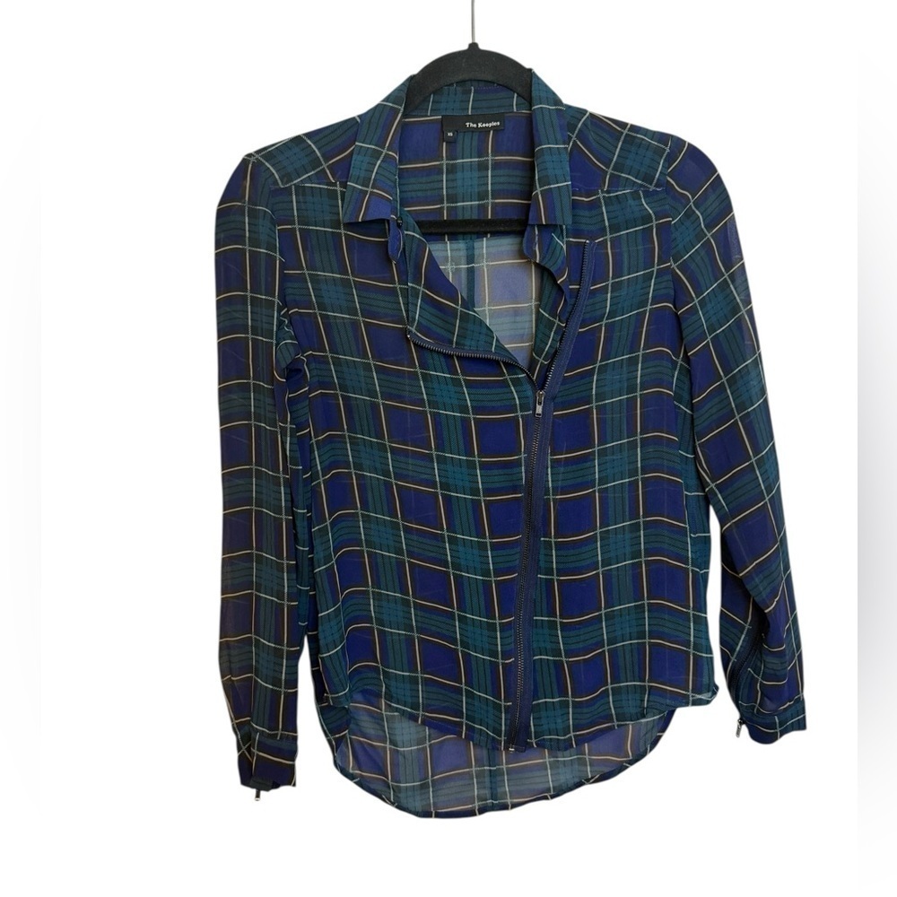 The Kooples Sheer Plaid Zip Front Blouse